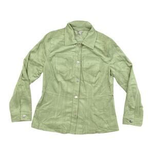 Chico's Green Polyester Coat Size 0 - Basic Jacket Faux Suede Button